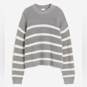 H&M Gray & White Striped RIB-KNIT SWEATER